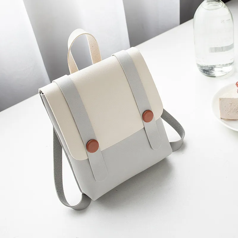 Mini Contrast Color Backpack Small Square PU Leather Shoulder Bag For Casual Travel Urban Minimalist Women Mobile Phone Bag