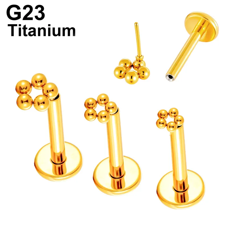 G23 Titanium Labret Stud Flat Back Cartilage Earring Body Piercing Jewelry Flower Bead Cluster Geometric Minimalist For Women Men