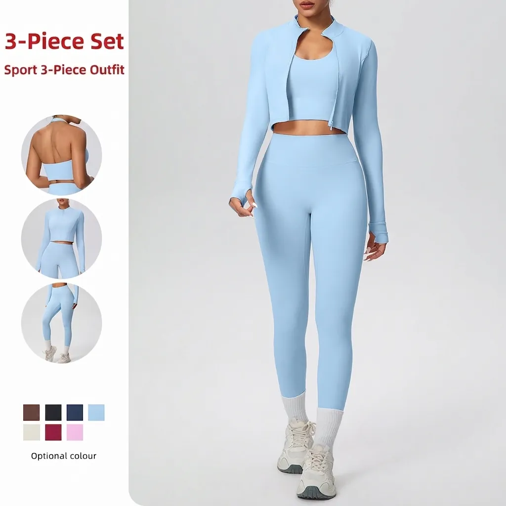 Sopra E Sotto Sportivo Donna Nylon Spandex Tinta Unita Giacca Con Cerniera Manica Lunga Reggiseno Americana Leggings Vita Alta Yoga