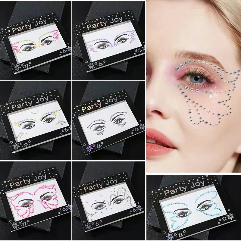 Rhinestone Face Stickers Self Adhesive Iridescent Eye Gems Butterfly Body Jewels For Festival Party Makeup