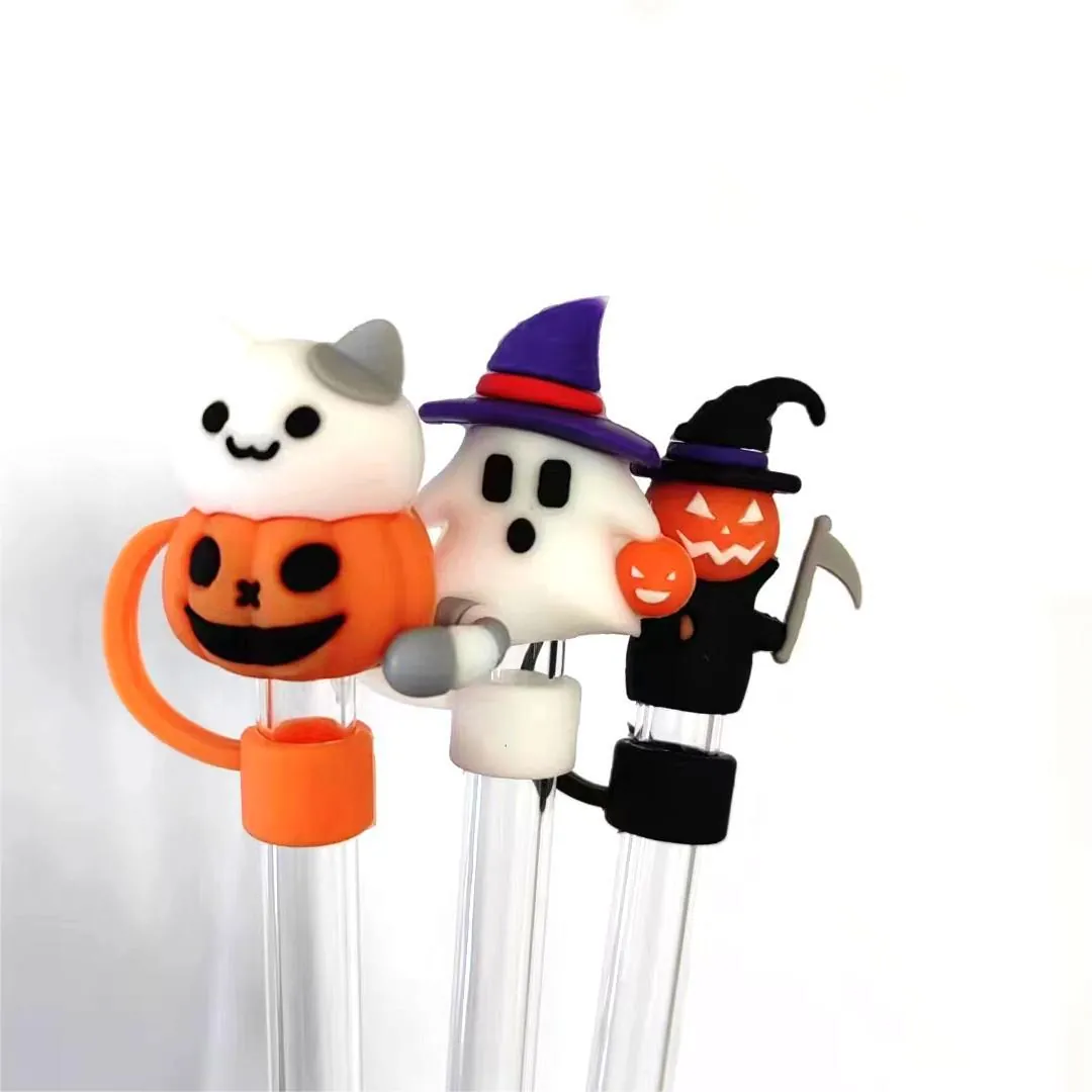 Silikon Strohhalm Abdeckungen Halloween Kürbis Geist Fledermaus Staubdicht Wiederverwendbare Strohhalm Kappen Party Deko