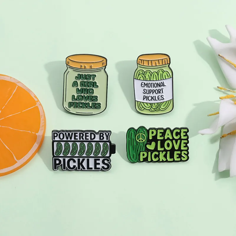Funny Emotional Support Pickle Enamel Pin Cute Cartoon Pickled Cucumber Alloy Brooch Personalized Letter Metal Badge For Backpack Clothes Decor