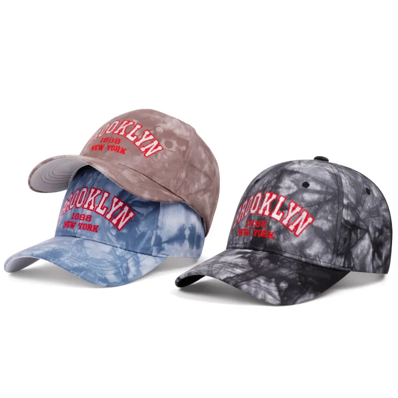 Berretto Da Baseball Tie-Dye Cotone Ricamo Brooklyn Visiera Curva Retro Streetwear Cappello Da Sole All'aperto Per Uomini