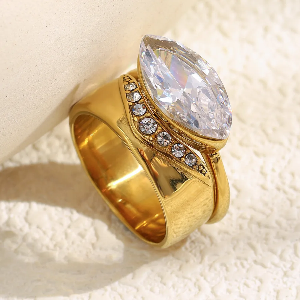 Bagues Empilables En Zircon Marquise Acier Inoxydable Plaqué Or 18K Bijoux De Doigt Chic Minimaliste Pour Femme