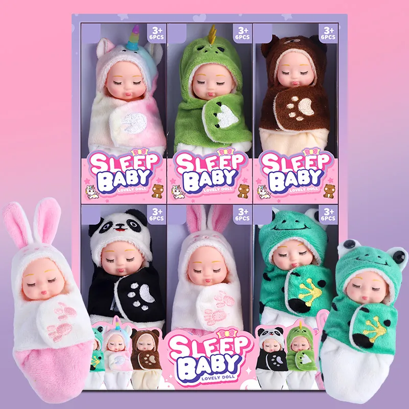 Mini Sleep Baby Dolls With Animal Sleeping Bags Soft Plush PVC Vinyl Realistic Newborn For Girls Kids Cute