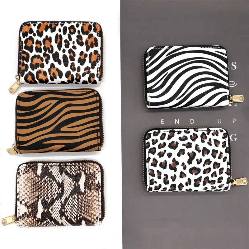 Accordion Card Holder PU Leather Leopard Zebra Snake Print Zip Around RFID Blocking Multi Slot Case For Women Men