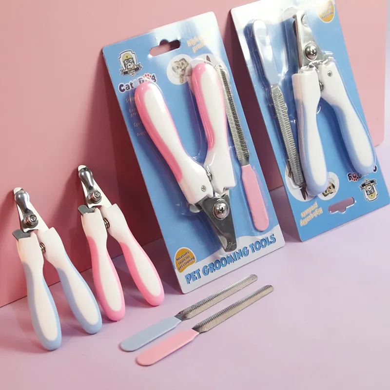 Professional Pet Nail Clippers And File Stainless Steel Blades With Safety Guard Ergonomic Rubber Handle Grooming Dogs Cats