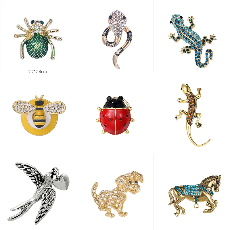 Broches Animaux Vintage Alliage Strass Émail Hibou Tortue Gecko Bijoux De Mode Accessoire Pour Femmes Hommes