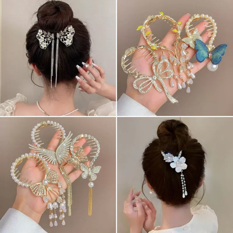 Mollette Per Capelli Eleganti Fiore Mughetto Lega Strass Perla Artificial Nappa Farfalla Fiocco Chignon Per Donne