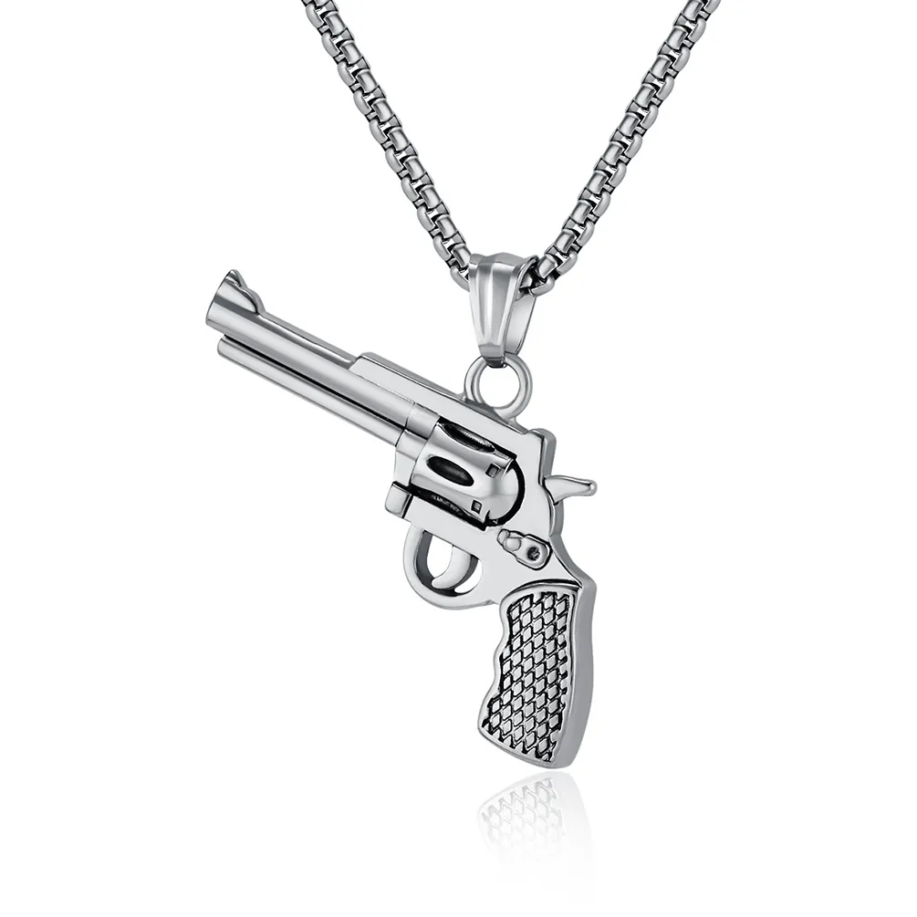 Revolver Pistol Pendant Necklace Stainless Steel Hip Hop Punk Jewelry For Men Cool Retro Individual Fashion Accessory