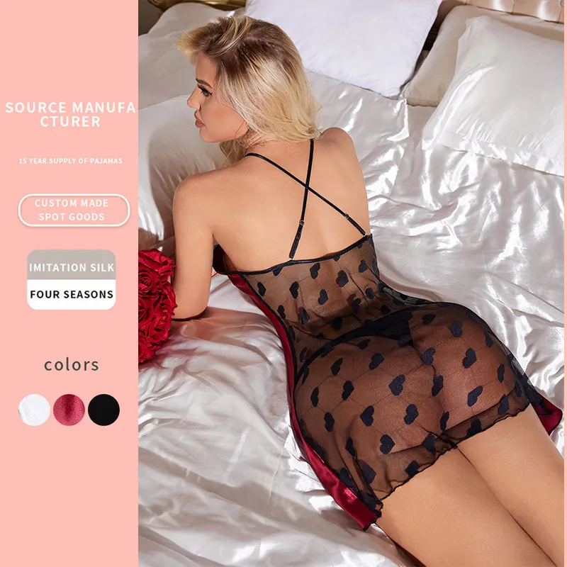 Femmes Sexy Satin Nuisette Satin Imitation Col En V Sans Manches Vêtements De Détente Coupe Ajustée Couleur Unie