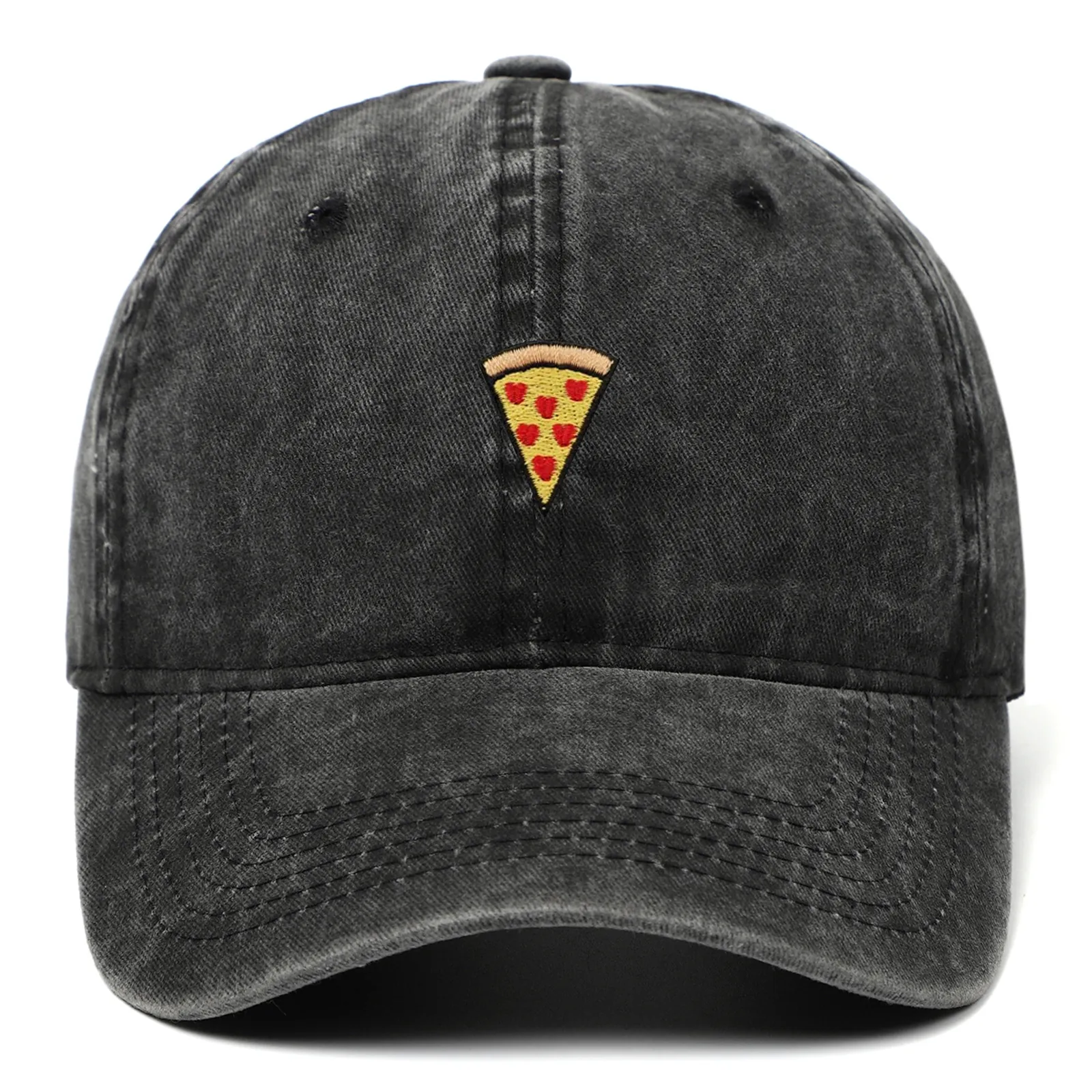 Cappellino Da Baseball In Cotone Lavato Ricamo Pizza Vintage Retrò Cappello Da Sole Regolabile Unisex