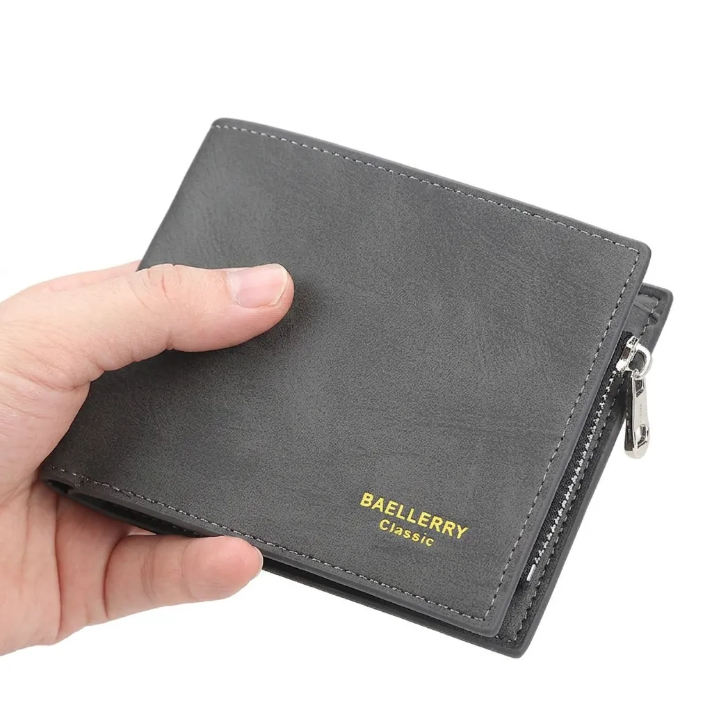 Herren Kurze Bifold Brieftasche Mattes PU Leder Horizontale Geldklammer Mit Reißverschluss Münzfach Business Casual