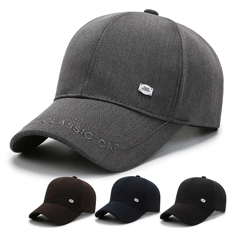 Classic Baseball Cap Polyester Cotton Twill Sun Protection Embroidery Metal Label Adjustable Casual Hat For Men