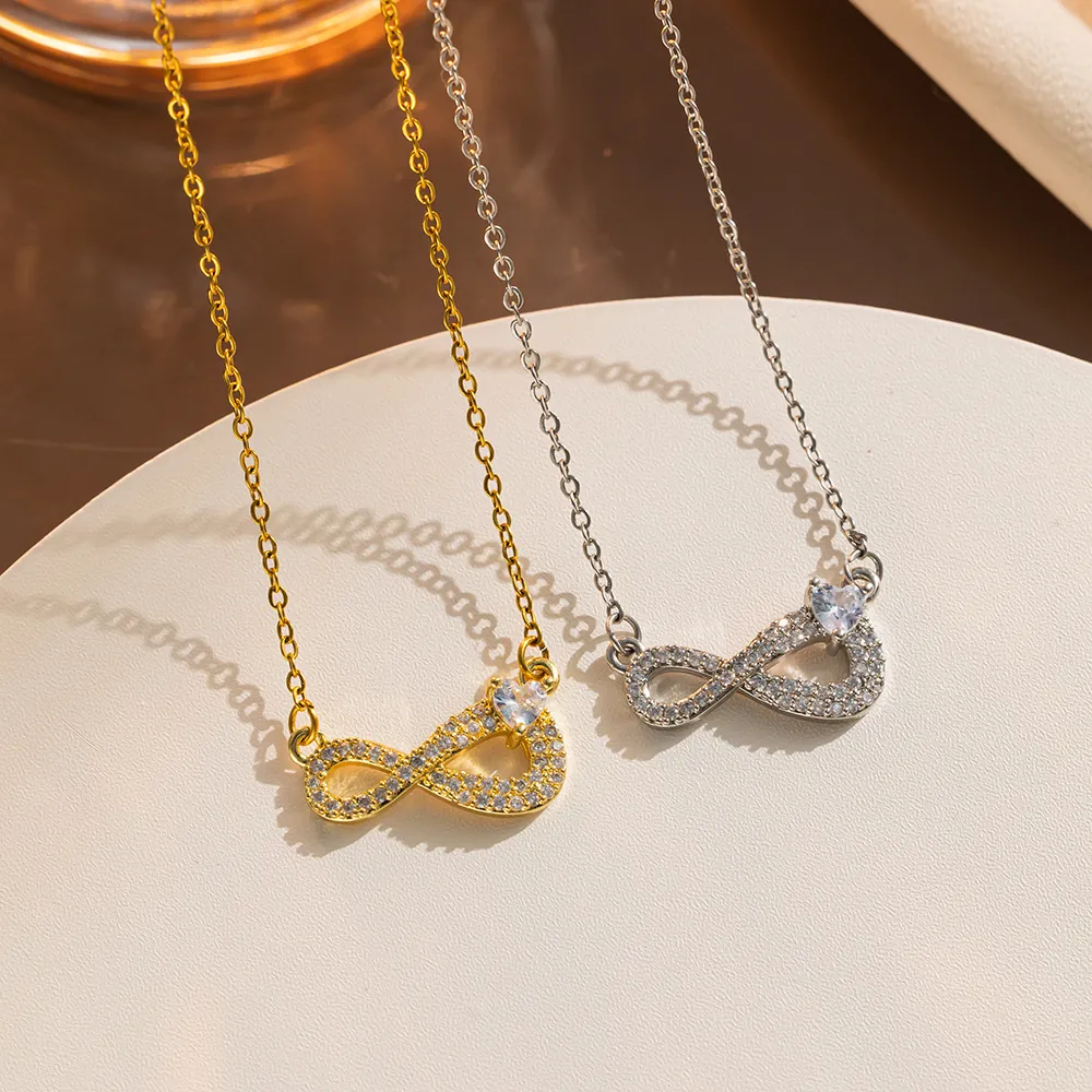 Titanium Steel Infinity Symbol Necklace Zirconia Heart Pendant Gold Silver Clavicle Chain Minimalist Jewelry Gift For Women