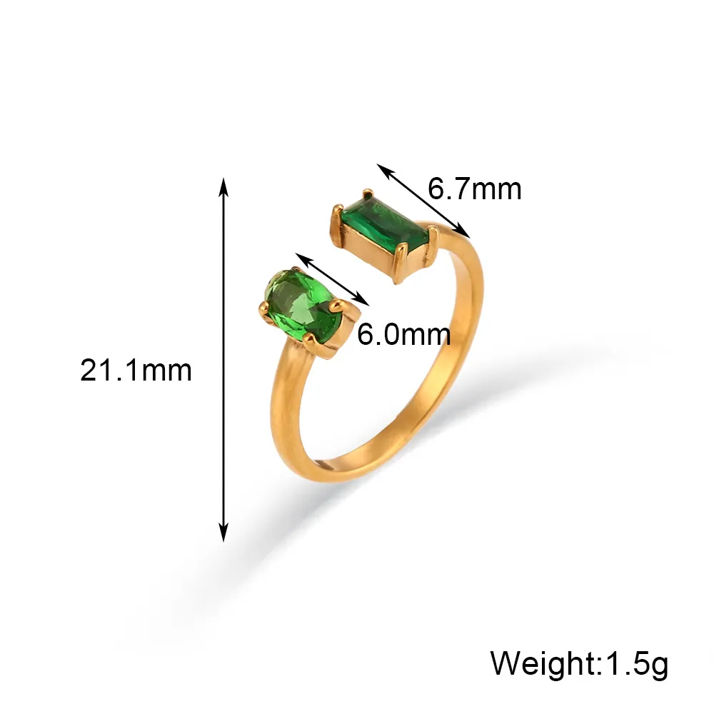 Bague Ouverte En Acier Inoxydable Pour Femmes Ajustable Géométrique Plaquée Or Rectangle Ovale Zirconia Bijoux Chic