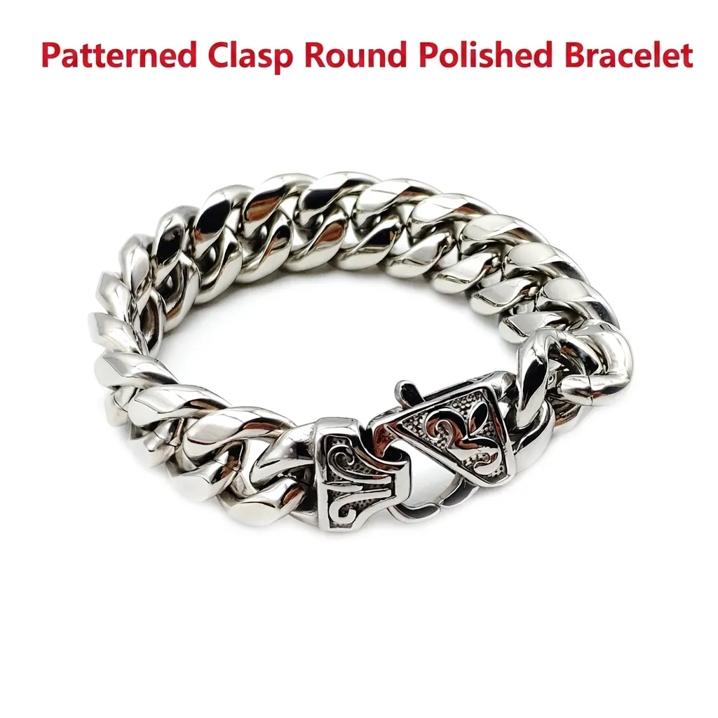 Cuban Link Bracelet Stainless Steel Polished Vine Pattern Buckle Hip Hop Jewelry For Men Women
