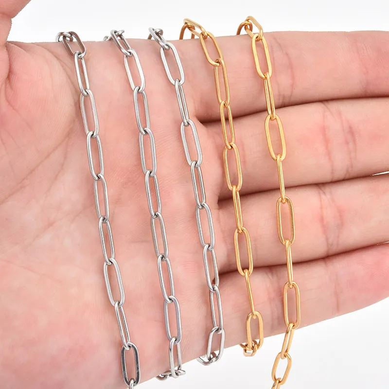 Paperclip Link Chain 18k Gold Plated Stainless Steel For DIY Jewelry Making Necklace Bracelet Findings Bulk