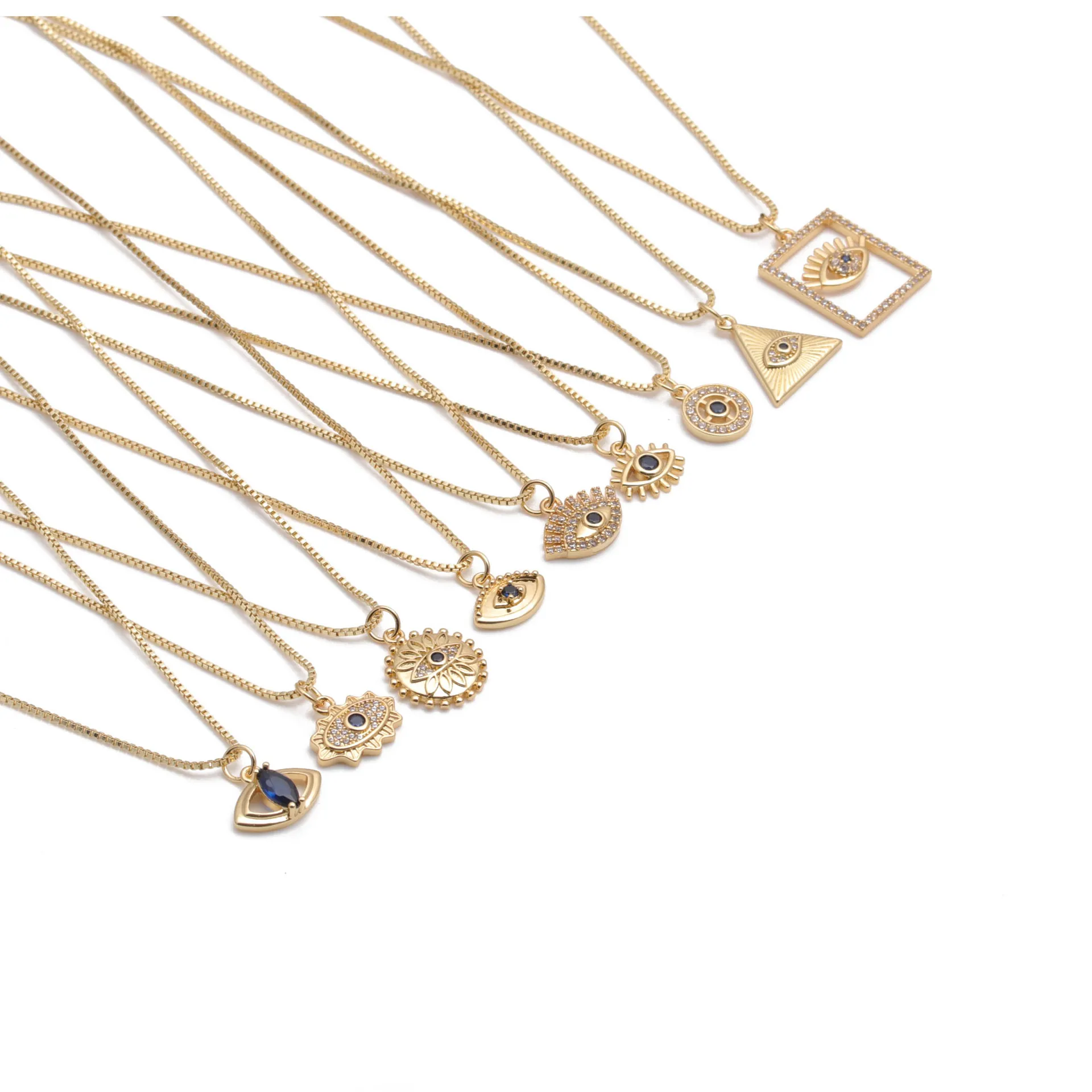 Collana Con Pendente Malocchio Rame Zircone Intarsiato Cristallo Blu Gioielli Boho Geometrici Per Donna