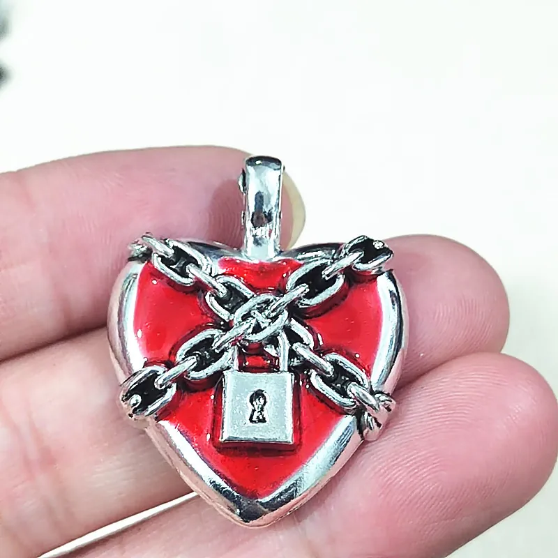 Heart Charms DIY Jewelry Making Alloy Enamel Punk Gothic Dark Style Chain Lock Angel Devil Wings For Necklaces Earrings