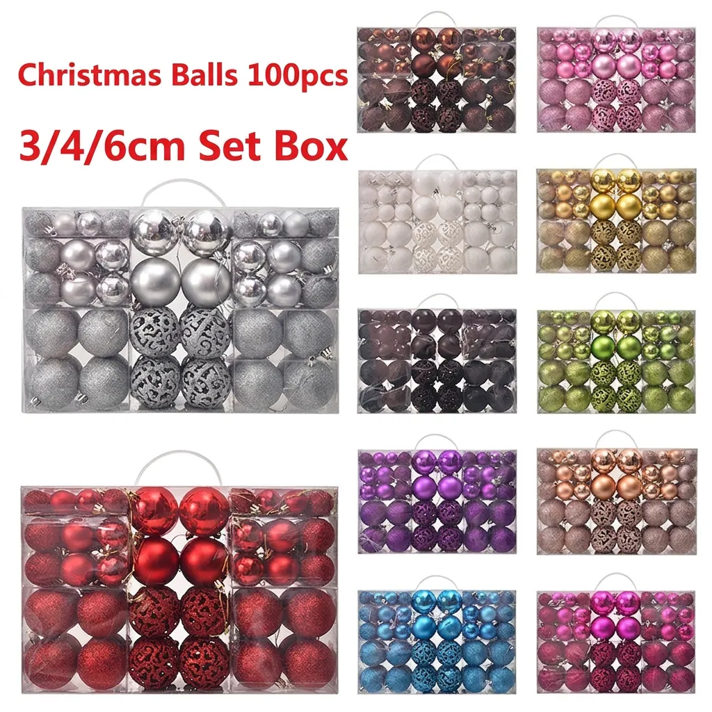 Electroplated Plastic Christmas Ball Ornaments Set For Christmas Tree Decorations Hollow Glitter Matte Shiny Holiday Baubles Multi-Size