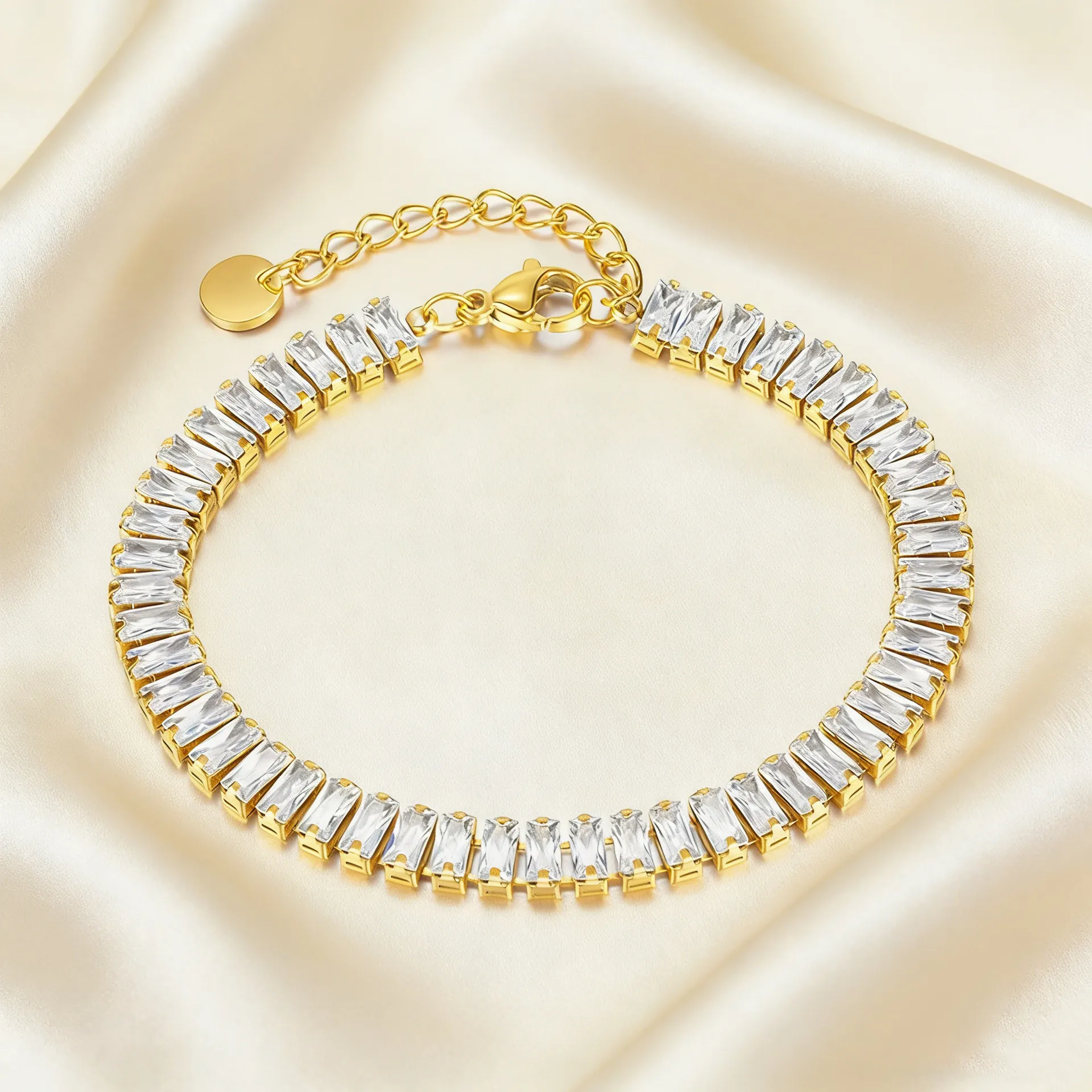 Baguette Cubic Zirconia Stainless Steel Bracelet For Women Adjustable Tennis Chain Fashion Jewelry Elegant Accessory
