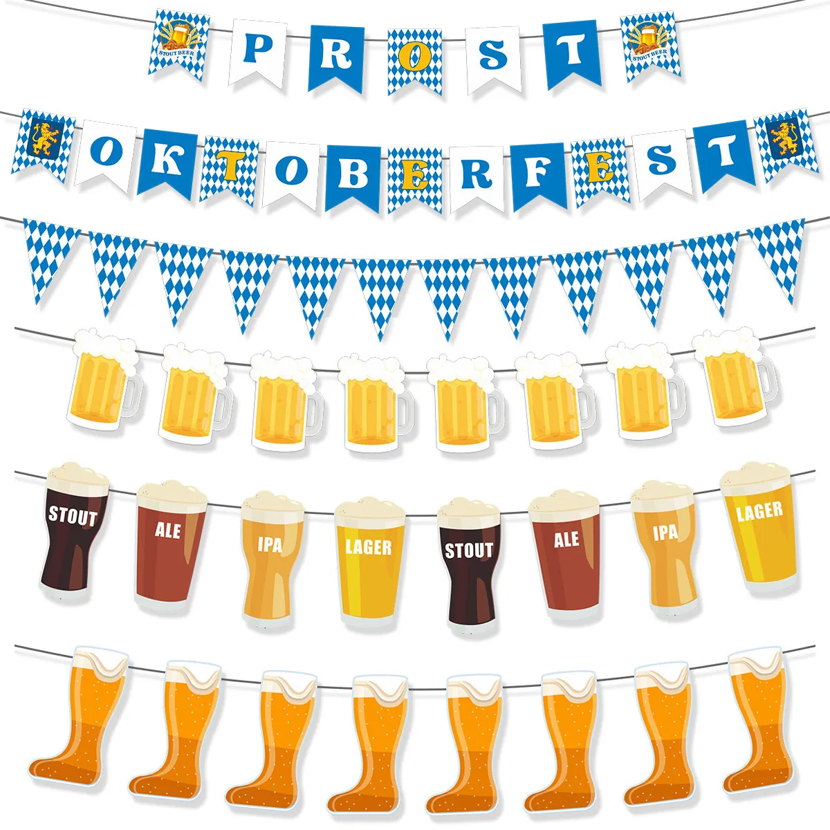 Oktoberfest Party Decorations Paper Bunting Banner Beer Mug Garland Bavarian Festival Swirls Cake Toppers