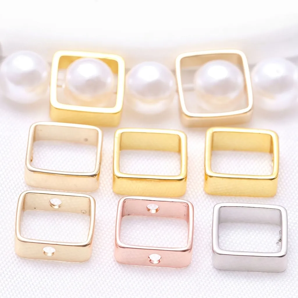 Square Bead Sleeve 14K Gold Plated Copper Hollow Spacer Beads Double Hole For DIY Jewelry Making Findings