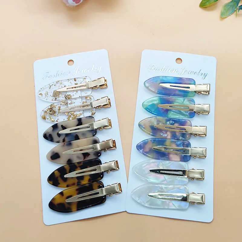 Creaseless Hair Clips Acetate Resin Leopard Marble Pattern Metal Duckbill Side Clips Women Elegant