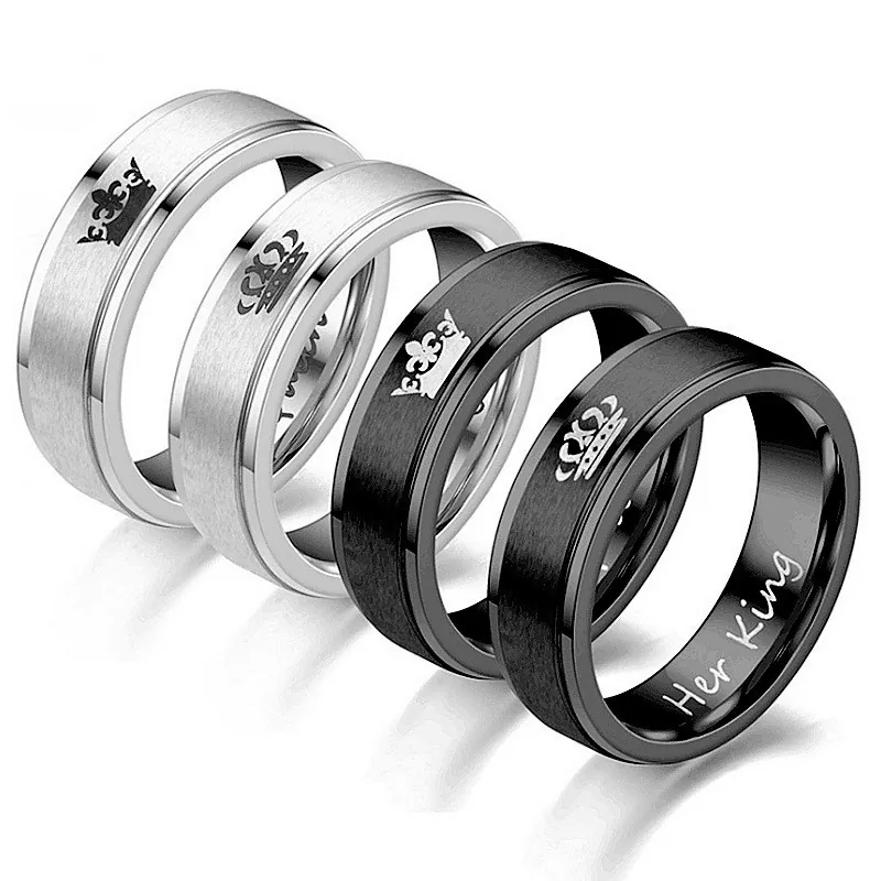 Edelstahl Pärchen Ringe Her King His Queen Krone Gebürstete Verlobungsringe Für Herren Damen Hochzeit Jahrestag Schmuck