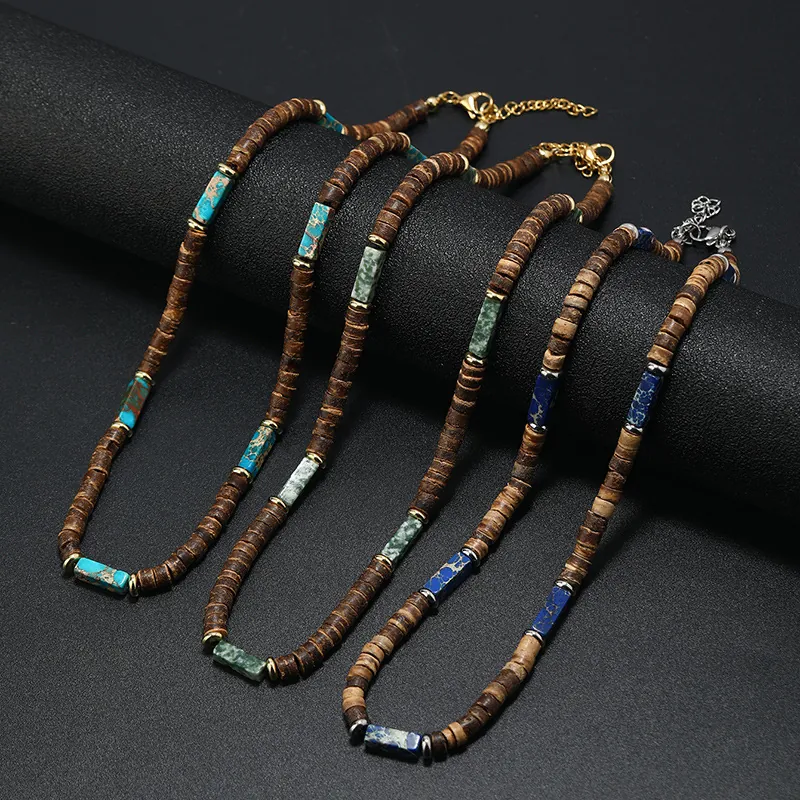 Ethnic Style Beaded Necklace Natural Stone Wood Coconut Shell Beads Vintage Jewelry Gift For Men Women