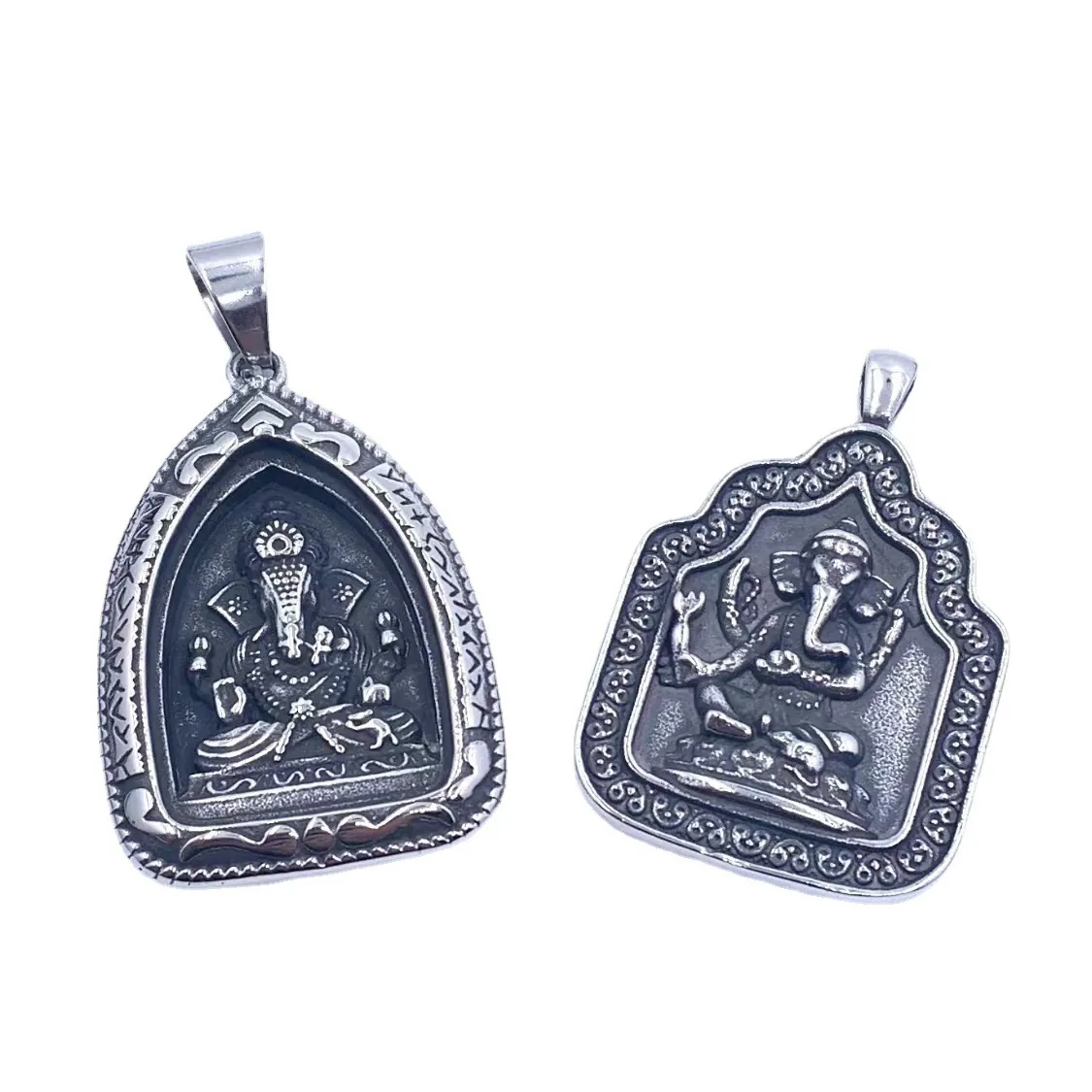 Ganesha Elephant God Pendant Necklace Stainless Steel Vintage Religious Hindu Jewelry For Men Women