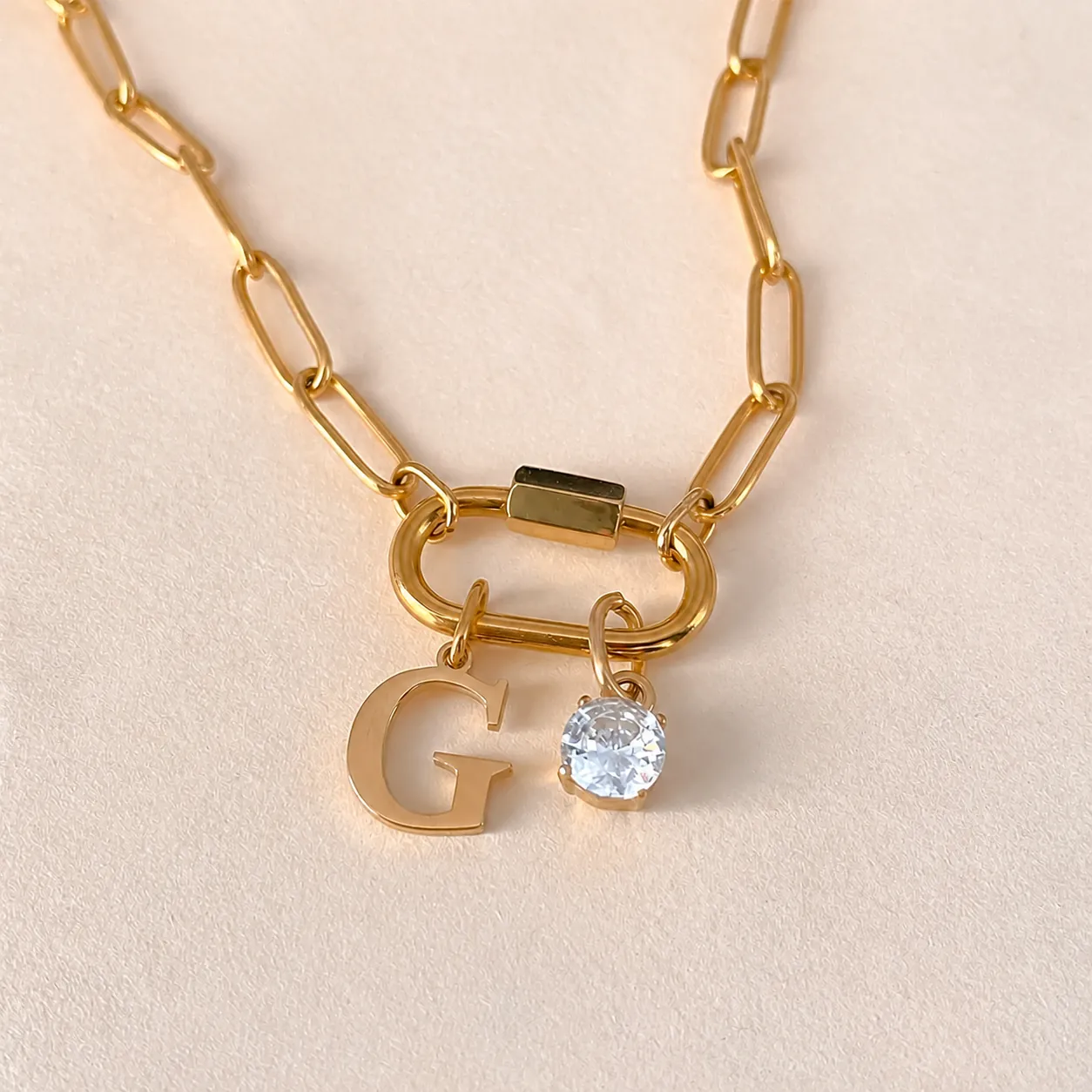 14K Vergoldete Edelstahl Büroklammer Halskette Mit Karabinerverschluss Strass Anhänger Initialen Buchstaben Kette Für Damen DIY Schmuck