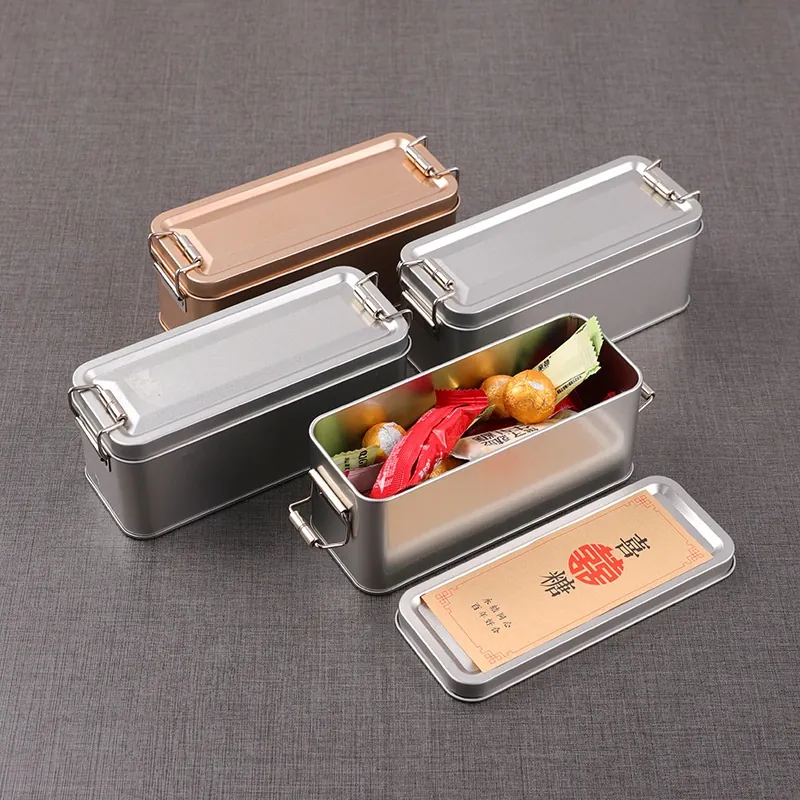 Rectangular Tinplate Box Metal Candy Case With Buckle Lock Wedding Favor Gift Packaging Desktop Storage Organizer