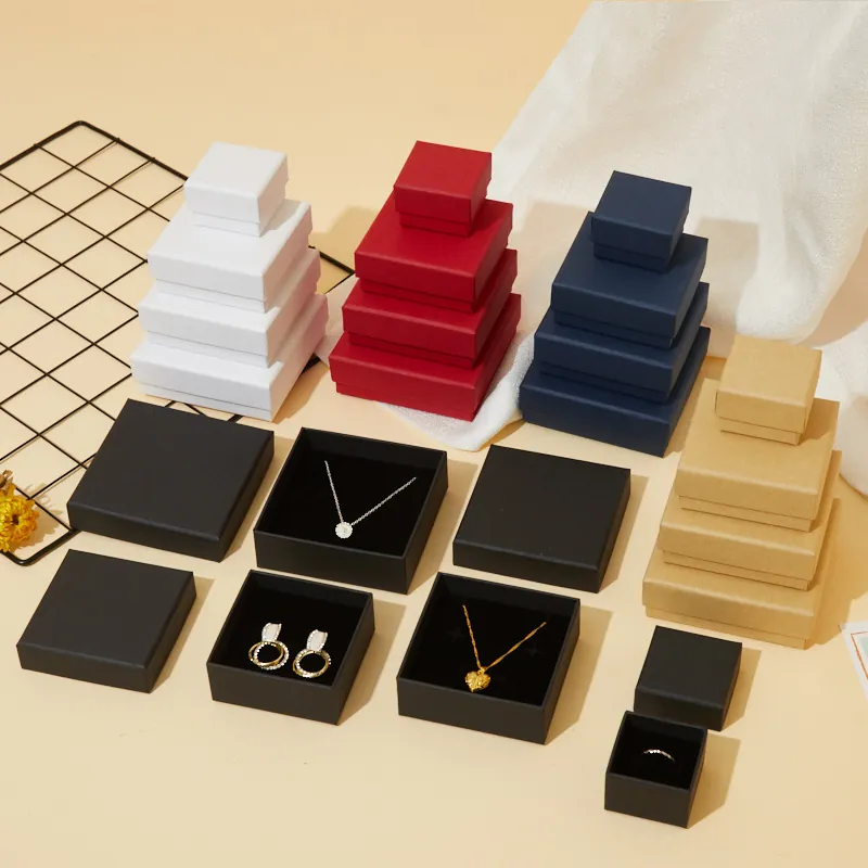 Jewelry Gift Box Square Cardboard Packaging With Sponge Liner For Ring Necklace Earring Bracelet Simple Elegant Style