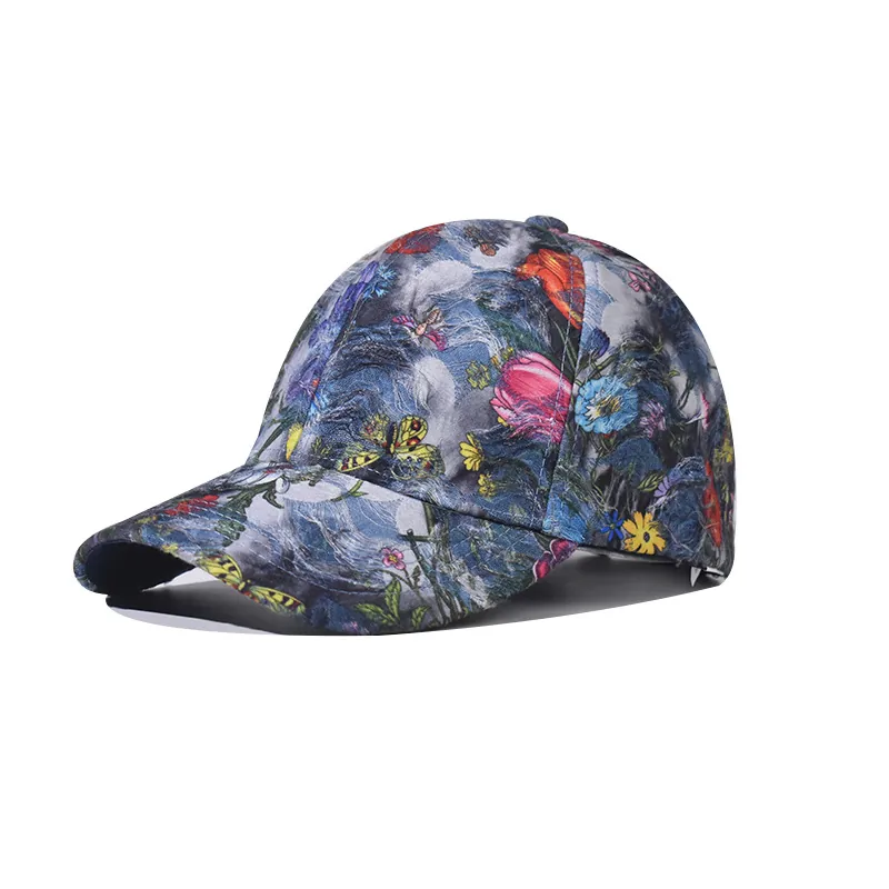 Baseball Cap Polyester Distressed Floral Butterfly Print Vintage Adjustable Sun Hat Outdoor Chinese Style Unisex