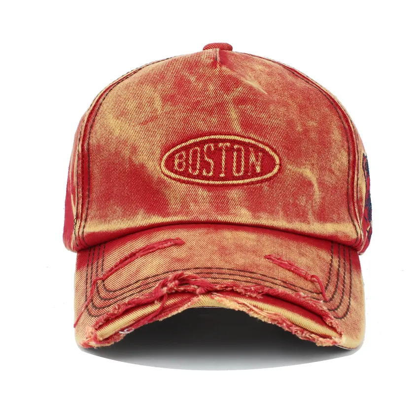 Vintage Washed Cotton Baseball Cap Distressed Worn Edges Retro Embroidery Sun Hat Adjustable Unisex Streetwear