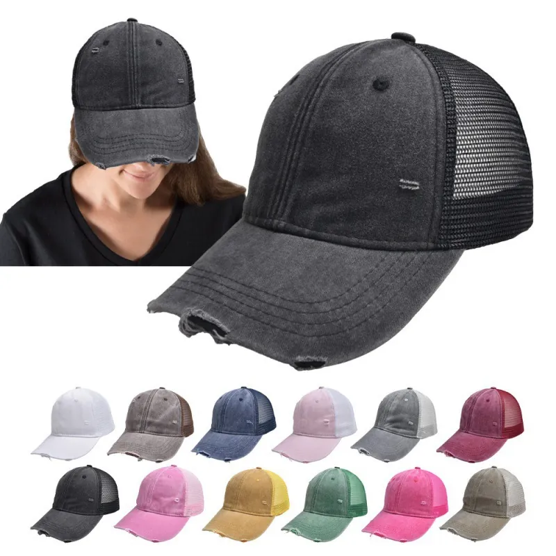 Casquette de Baseball Distressed en Coton Lavé Vintage Homme Femme Casquette Trucker en Maille Respirante Réglable Sport de Plein Air