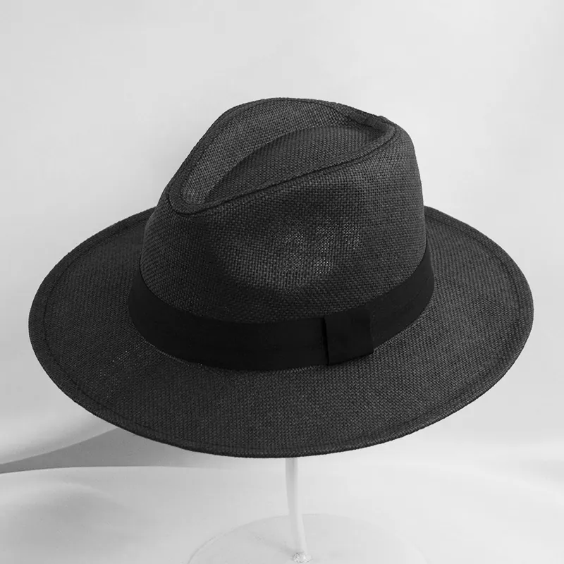 Classic Fedora Hat Paper Straw Wide Brim Sun Protection Summer Beach Vacation Jazz Style For Men Women Ribbon Decor