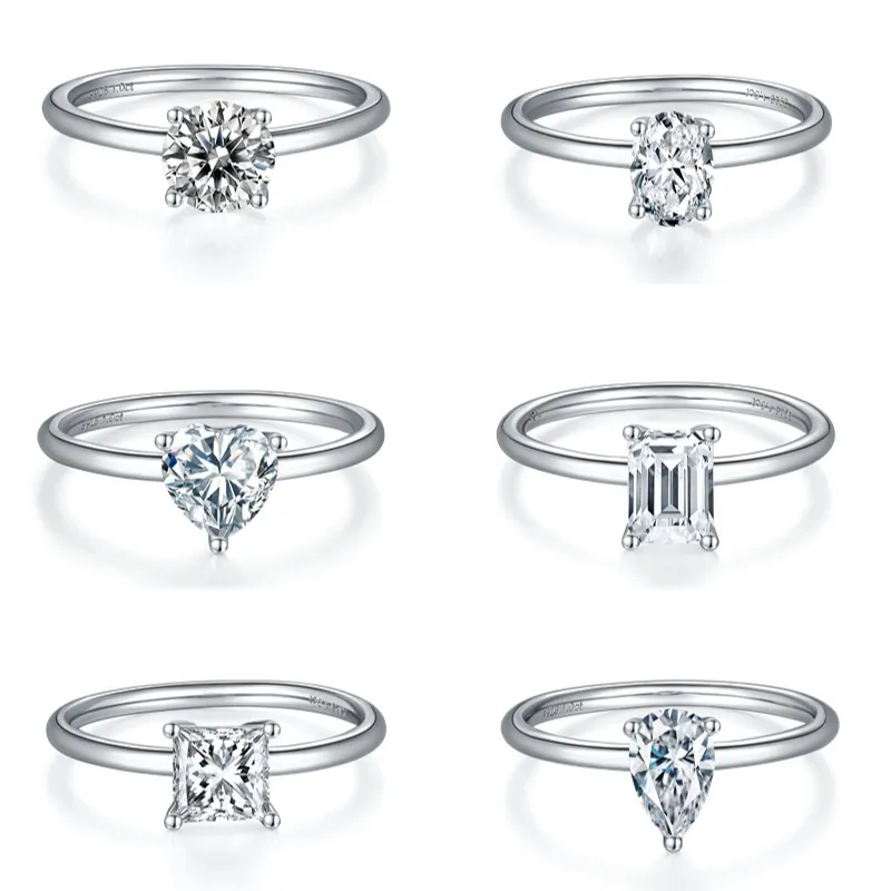 Moissanite Solitaire Ring 925 Sterling Silver Minimalist Wedding Engagement Versatile Jewelry For Women With Certificate