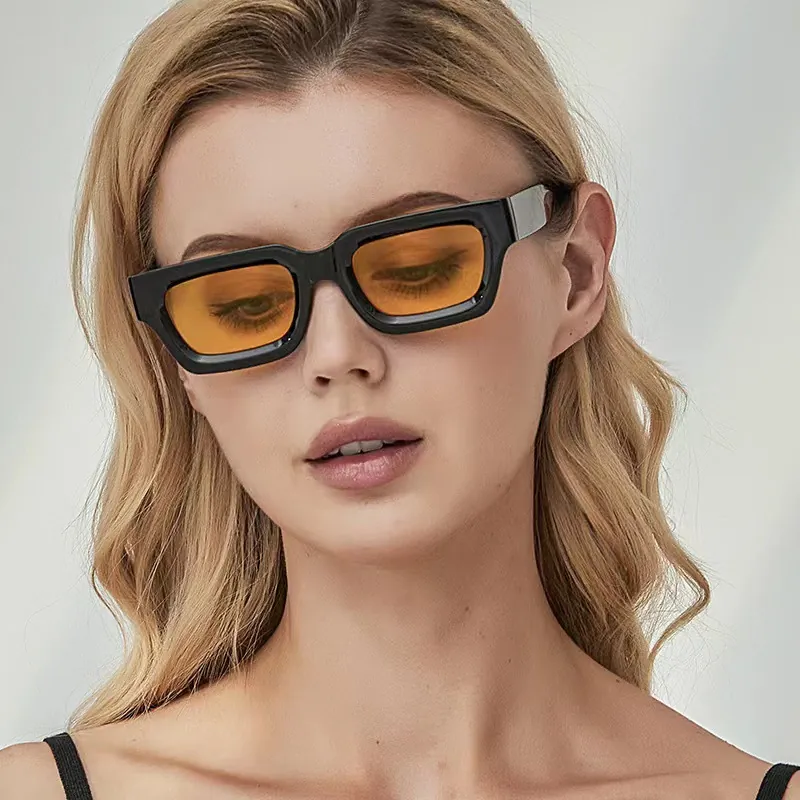 Vintage Square Sunglasses Retro Thick Frame PC AC UV400 Protection Rectangular Shades For Women And Men