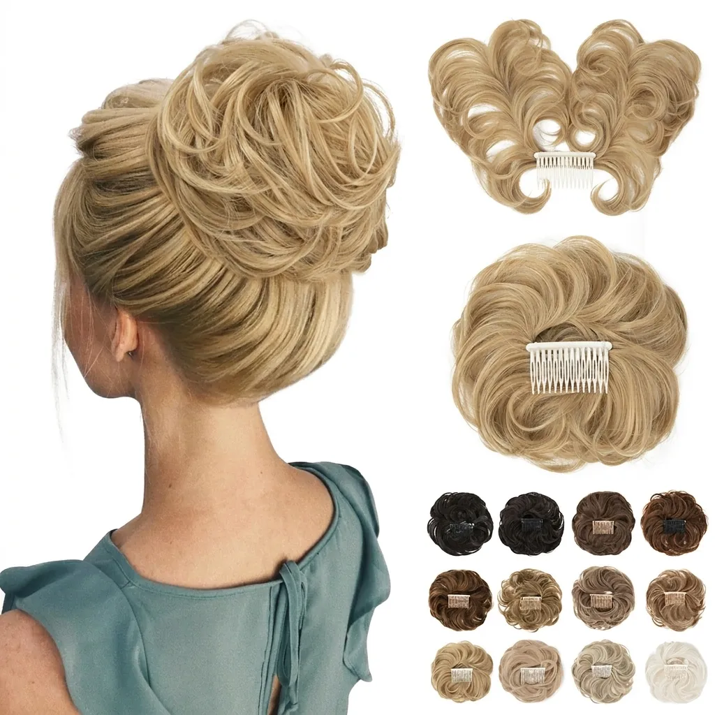Extension De Chignon Messy Fibre Synthétique Haute Température Ondulée Bouclée Avec Peigne Réglable Pour Femmes
