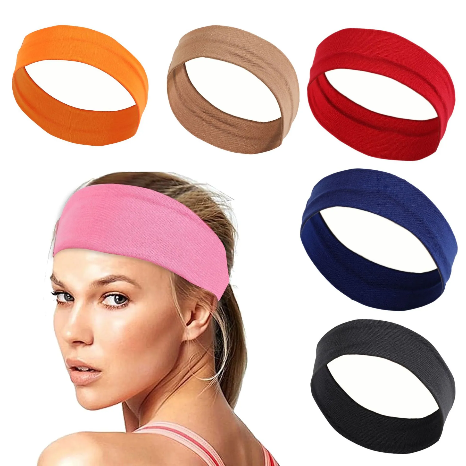 Sport Headbands Sweatbands Elastic Polyester Breathable For Running Yoga Fitness Solid Color Hair Accessories For Women Men