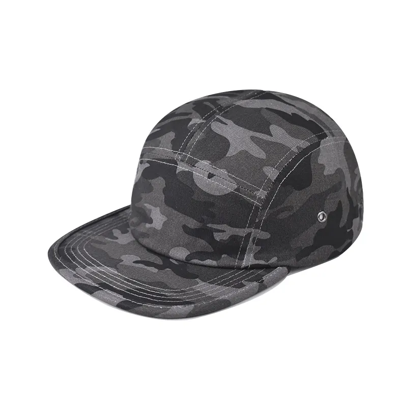 Camper Hat Cotton Canvas Camouflage Pattern Flat Brim Adjustable Strap Outdoor Sun Protection For Men Women