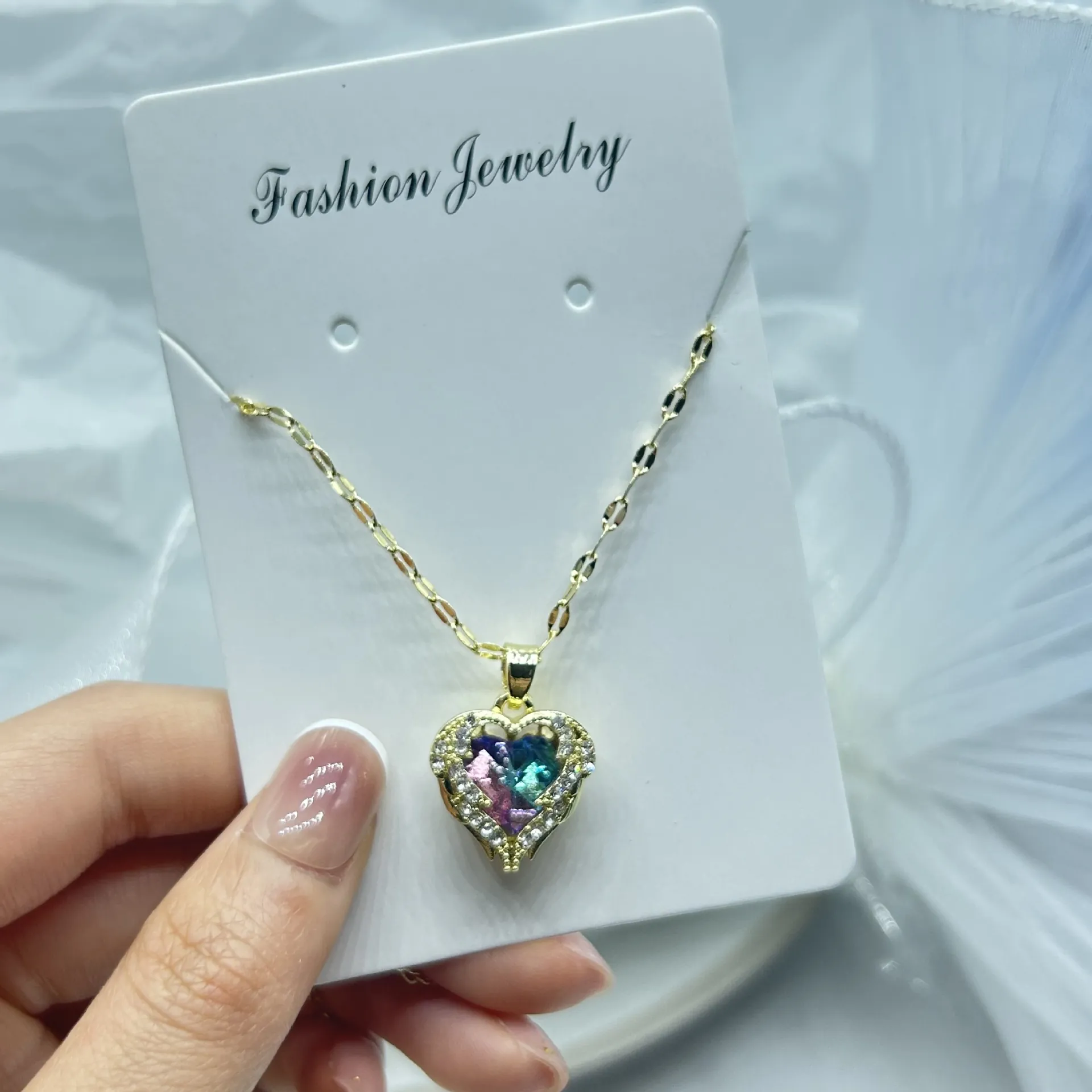 Herz Anhänger Halskette Edelstahlkette Legierung Kristall Strass Elegant Schlüsselbein Schmuck Für Damen