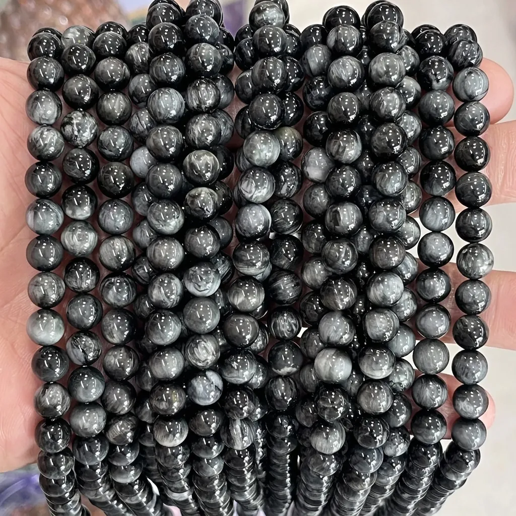 Natural Hawk's Eye Stone Loose Round Beads Chatoyant Polished Gemstone For DIY Jewelry Making Bracelet Components