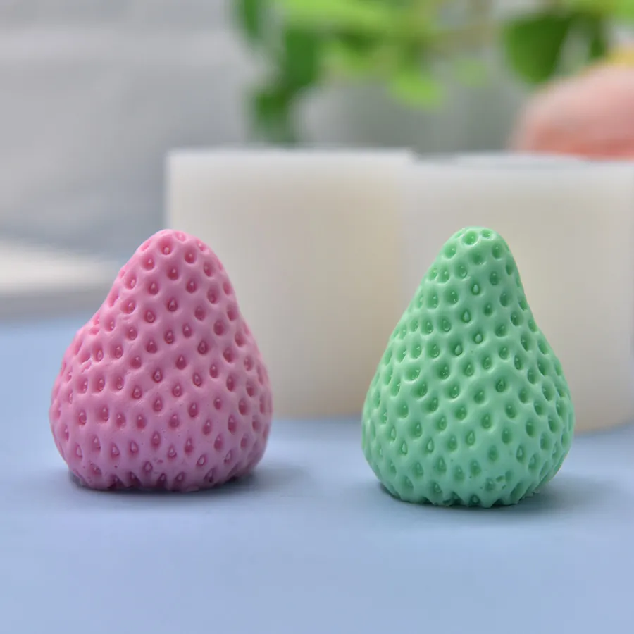 Moule En Silicone En Forme De Fraise Texture Réaliste 3D DIY Cuisson Gâteau Fondant Savon Fait Main Bougie Résine Artisanat Blanc