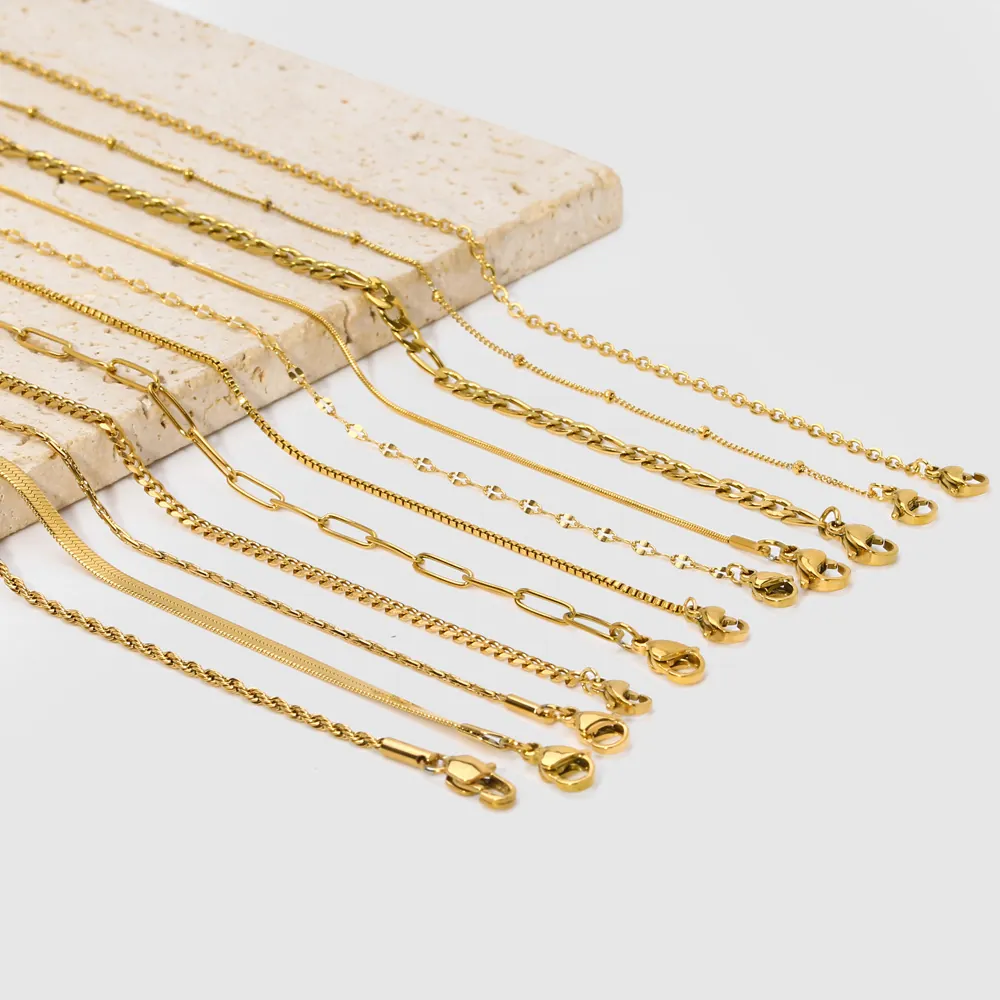 Gold Plated Stainless Steel Necklace Chain Women Men Punk Hip Hop Cuban Figaro Snake Box Twist Jewelry Waterproof