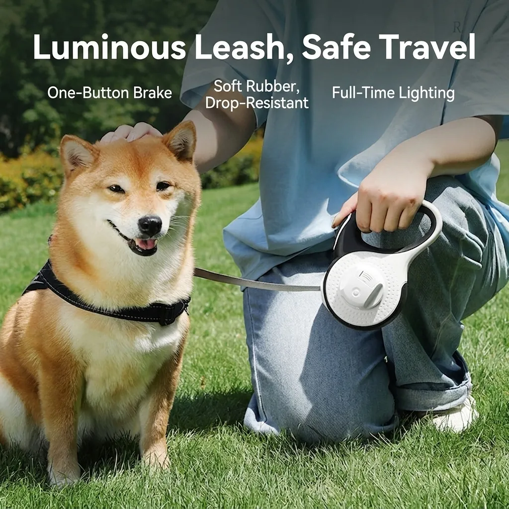 Retractable Dog Leash With LED Light ABS Ergonomic Handle Portable Pet Traction Rope For Night Walking
