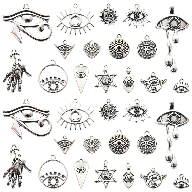 Evil Eye Eye Of Horus Hamsa Hand Charms Antique Silver Zinc Alloy Pendants For DIY Jewelry Making Vintage Style